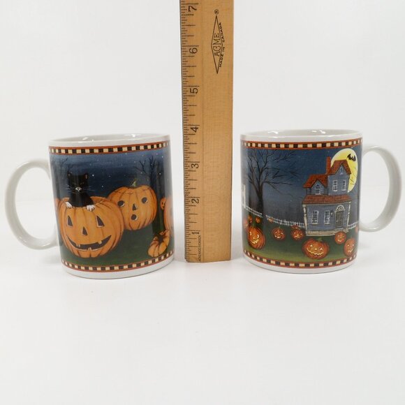 Two Vintage Halloween Mugs 2002 David Carter Brown Pumpkin Hollow Series Sakura - Picture 12 of 12